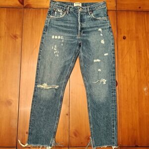 Agolde Jamie Straight Distressed Denim Jeans Women's 26 Organic Cotton Raw Hem‎